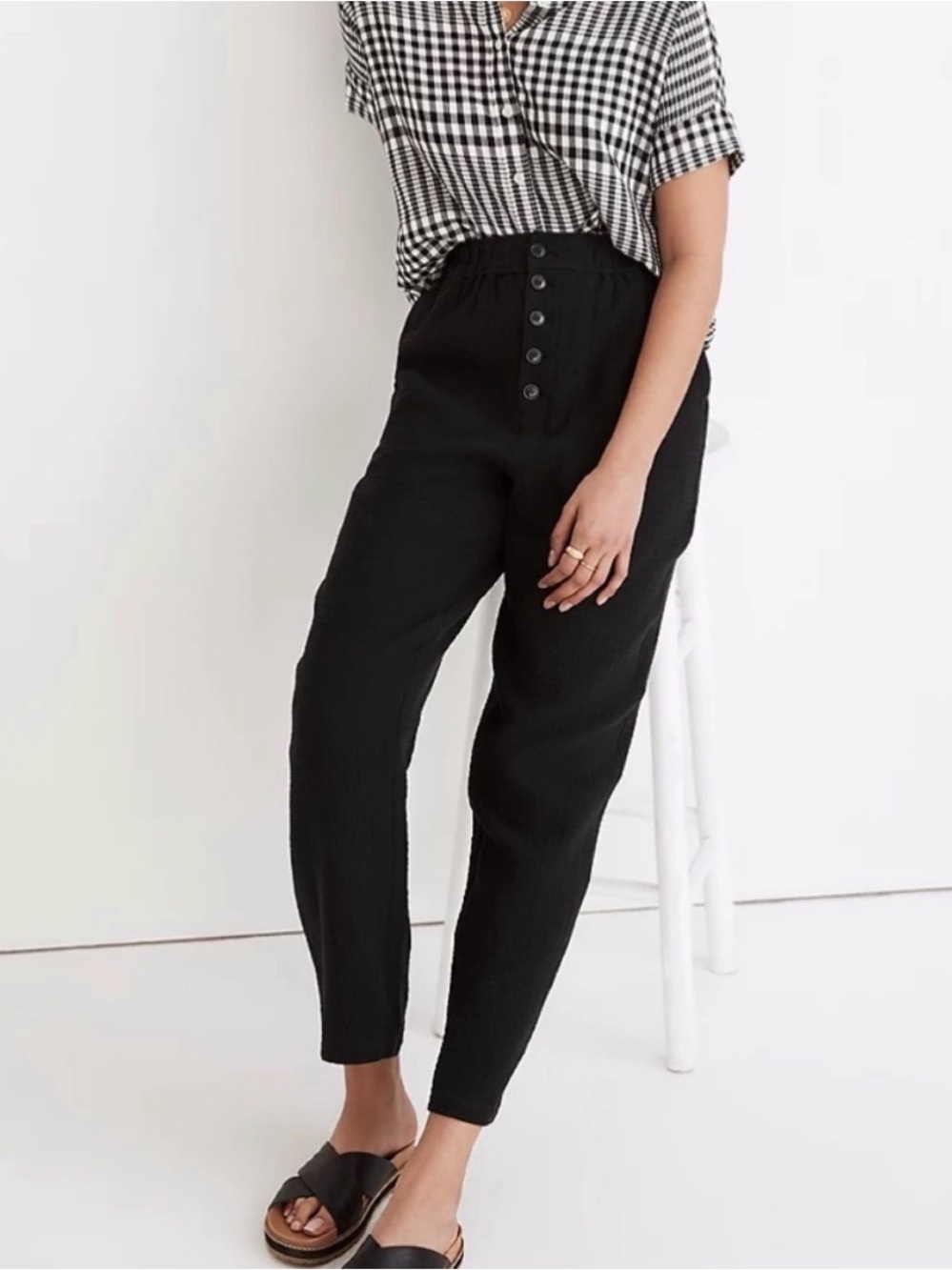 Madewell Black Cotton Linen High Rise Pull on Pants S